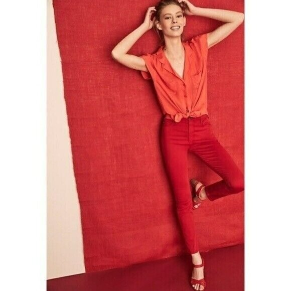 Maeve For Anthropologie Woman's Sz S Orange Tangerine Raffine Popover Blouse - Picture 1 of 8